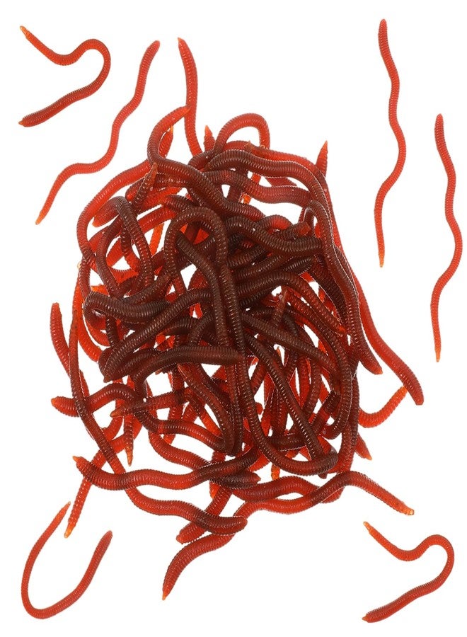 Matwsec 50 Pcs Fake Worms Soft Lure Trout Worm Earthworm 3.35 in Faux Lifelike Stretchy Rubber Earthworms Trick Toy Fishing Lures Baits for Halloween Sensory Bin April Fool's Day Party - Image 1